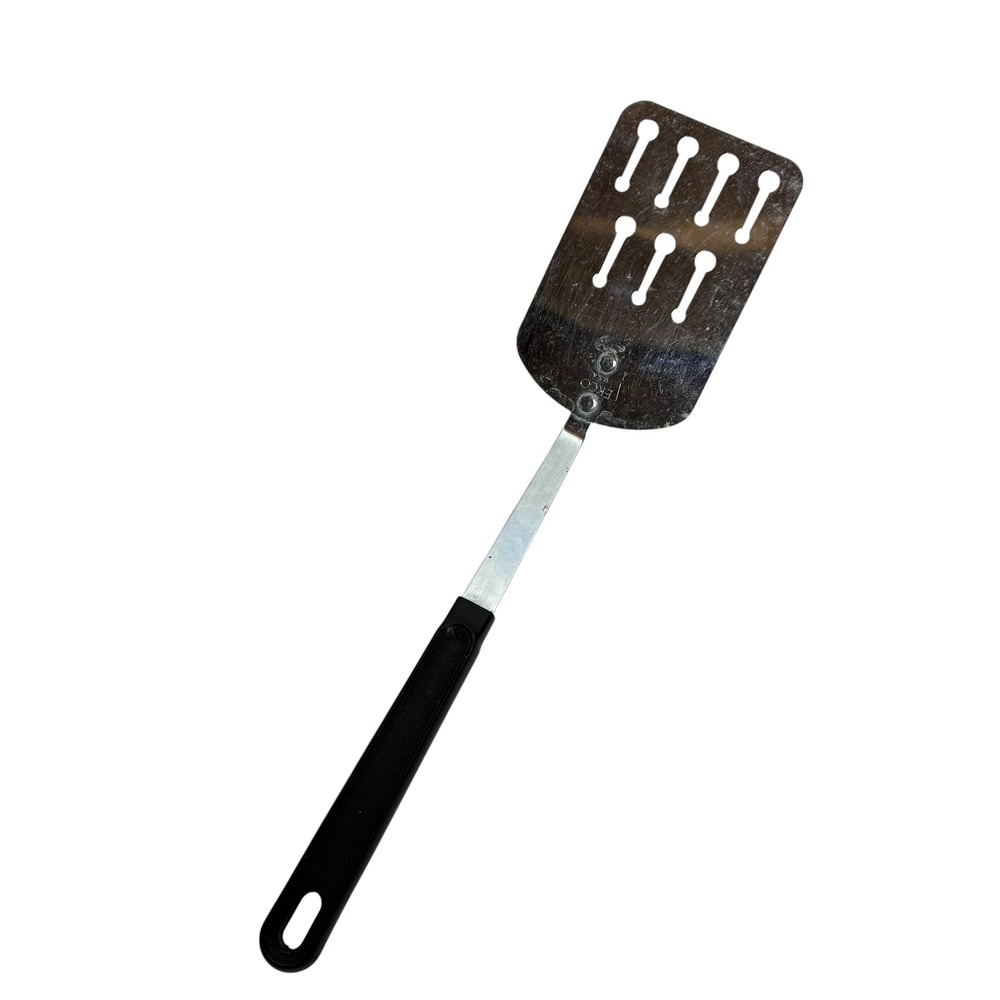 Vintage EKCO USA Slotted Spatula Stainless Steel Black Handle Turner Angle 12.5" - Picture 2 of 3
